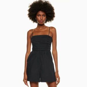 Aritzia Babaton Abacus Poplin Romper Square Neck Pleated Black Size 00
